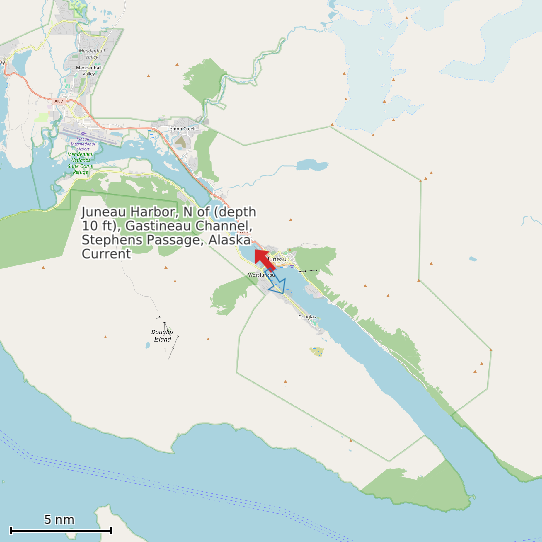 Map of Juneau Harbor, N of (depth 10 ft), Gastineau Channel, Stephens Passage, Alaska Current Prediction Station