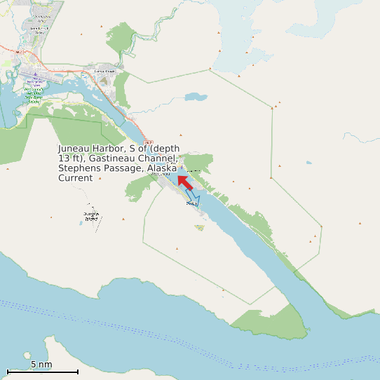 Map of Juneau Harbor, S of (depth 13 ft), Gastineau Channel, Stephens Passage, Alaska Current Prediction Station