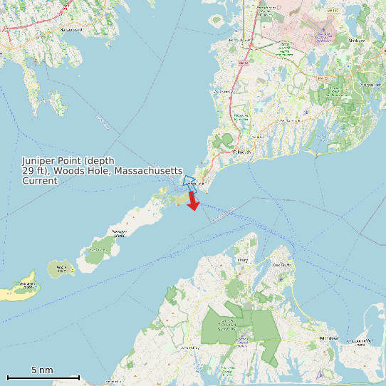 Map of Juniper Point (depth 29 ft), Woods Hole, Massachusetts Current Prediction Station