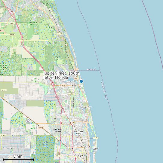 Map of Jupiter Inlet, south jetty, Florida Tide Prediction Station