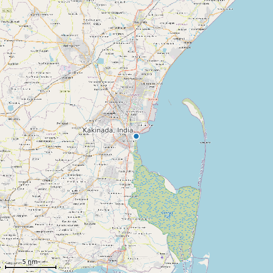 Map of Kakinada, India Tide Prediction Station