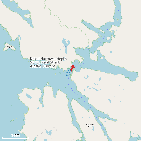 Map of Kakul Narrows (depth 58 ft), Peril Strait, Alaska Current Prediction Station