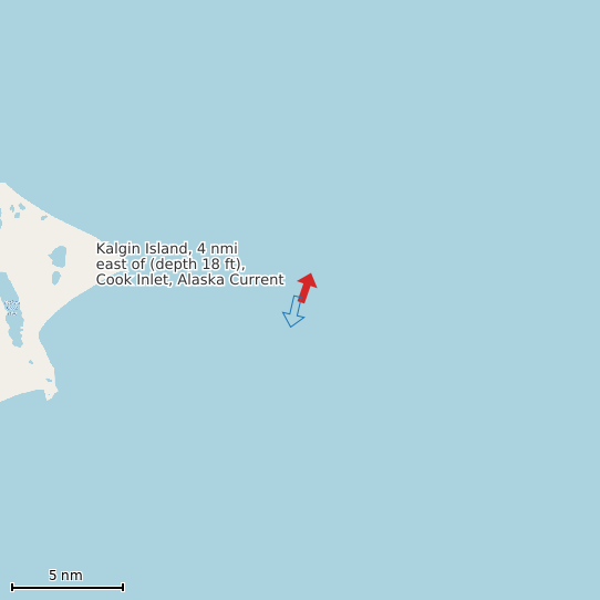 Map of Kalgin Island, 4 nmi east of (depth 18 ft), Cook Inlet, Alaska Current Prediction Station