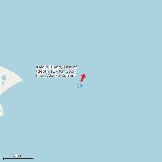 Map of Kalgin Island, east of (depth 117 ft), Cook Inlet, Alaska Current Prediction Station