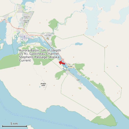 Map of Aurora Basin, SW of (depth 15 ft), Gastineau Channel, Stephens Passage, Alaska Current Prediction Station