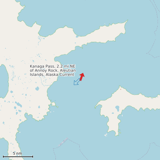 Map of Kanaga Pass, 2.2 mi NE of Annoy Rock, Aleutian Islands, Alaska Current Prediction Station