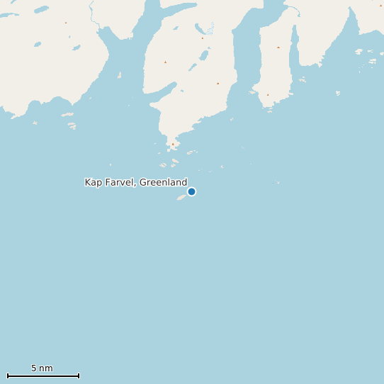 Map of Kap Farvel, Greenland Tide Prediction Station