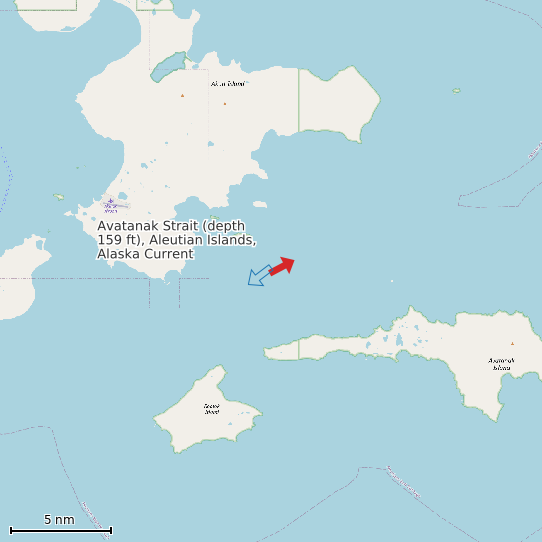 Map of Avatanak Strait (depth 159 ft), Aleutian Islands, Alaska Current Prediction Station