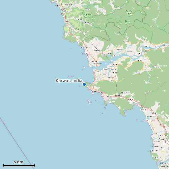 Map of Karwar, India Tide Prediction Station