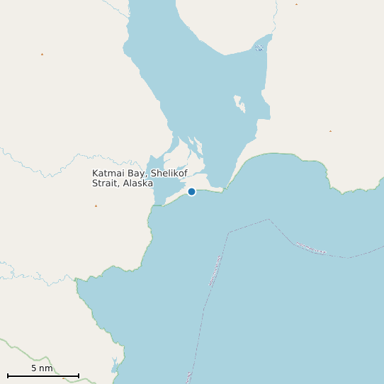Map of Katmai Bay, Shelikof Strait, Alaska Tide Prediction Station