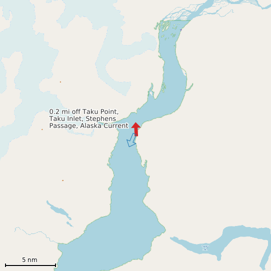 Map of 0.2 mi off Taku Point, Taku Inlet, Stephens Passage, Alaska Current Prediction Station