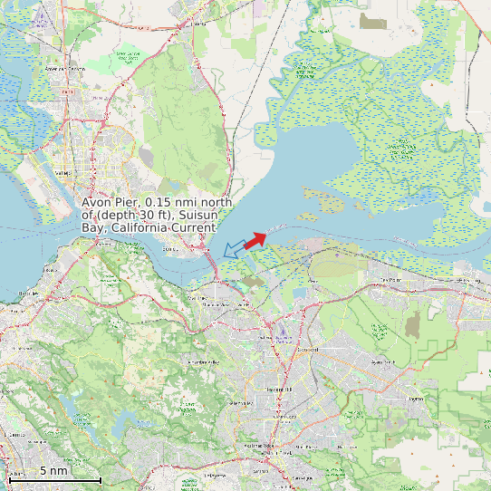 Map of Avon Pier, 0.15 nmi north of (depth 30 ft), Suisun Bay, California Current Prediction Station