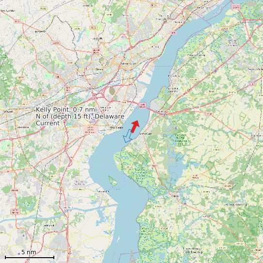 Map of Kelly Point, 0.7 nmi N of (depth 15 ft), Delaware Current Prediction Station