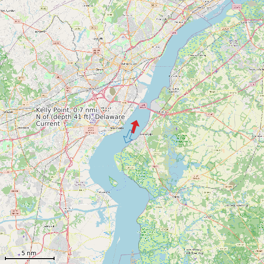 Map of Kelly Point, 0.7 nmi N of (depth 41 ft), Delaware Current Prediction Station