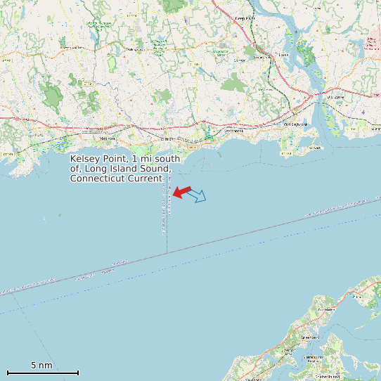 Map of Kelsey Point, 1 mi south of, Long Island Sound, Connecticut Current Prediction Station