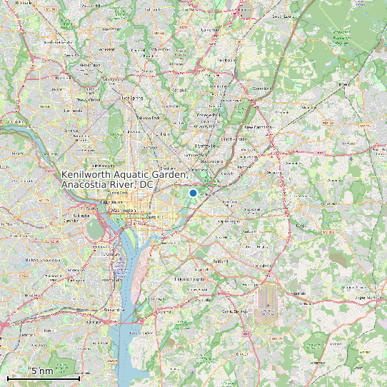 Map of Kenilworth Aquatic Garden, Anacostia River, DC Tide Prediction Station
