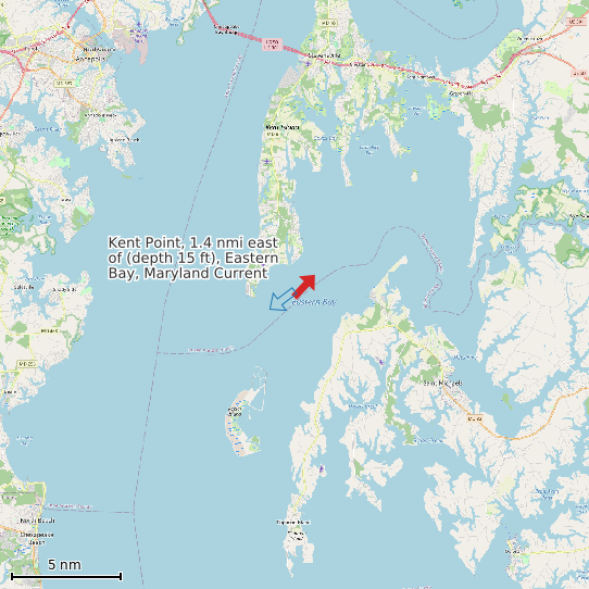Map of Kent Point, 1.4 nmi east of (depth 15 ft), Eastern Bay, Maryland Current Prediction Station