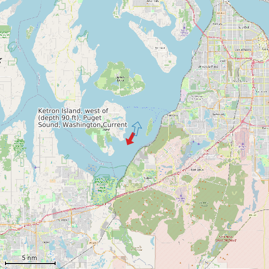 Map of Ketron Island, west of (depth 90 ft), Puget Sound, Washington Current Prediction Station