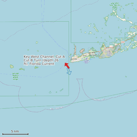 Map of Key West Channel, Cut-A Cut-B Turn (depth 26 ft), Florida Current Prediction Station