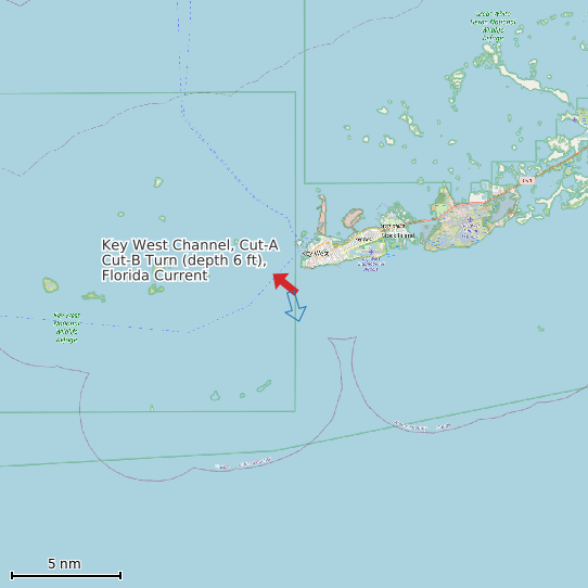 Map of Key West Channel, Cut-A Cut-B Turn (depth 6 ft), Florida Current Prediction Station
