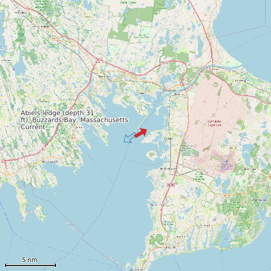 Map of Abiels ledge (depth 31 ft), Buzzards Bay, Massachusetts Current Prediction Station