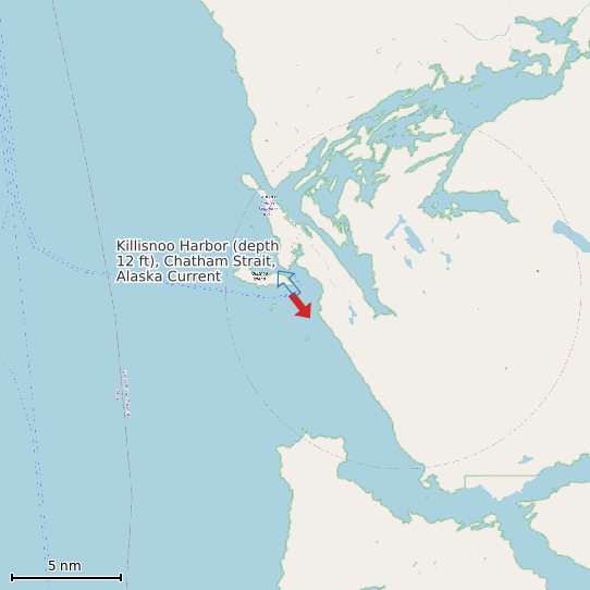 Map of Killisnoo Harbor (depth 12 ft), Chatham Strait, Alaska Current Prediction Station