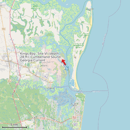 Map of Kings Bay, Site VI (depth 28 ft), Cumberland Sound, Georgia Current Prediction Station