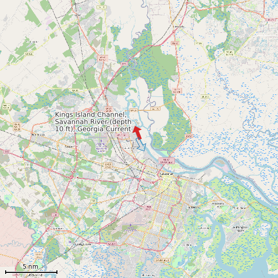 Map of Kings Island Channel, Savannah River (depth 10 ft), Georgia Current Prediction Station