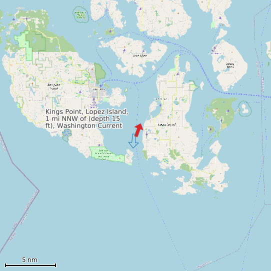 Map of Kings Point, Lopez Island, 1 mi NNW of (depth 15 ft), Washington Current Prediction Station