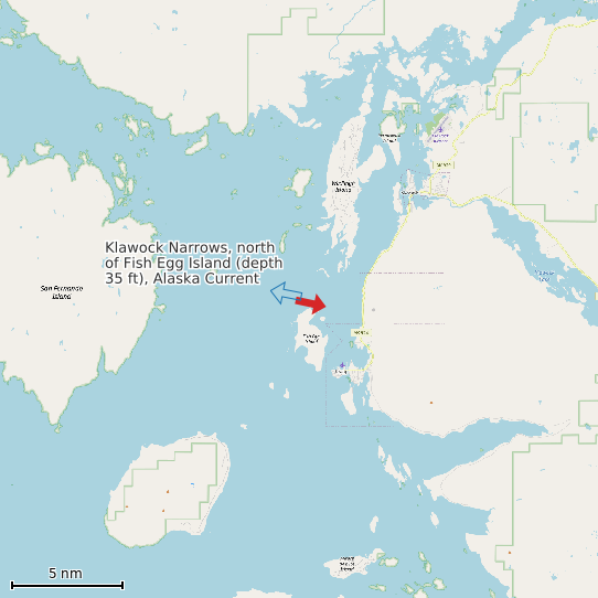 Map of Klawock Narrows, north of Fish Egg Island (depth 35 ft), Alaska Current Prediction Station
