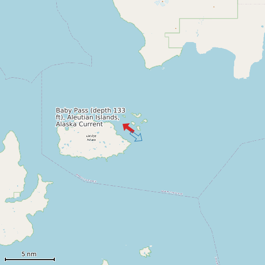 Map of Baby Pass (depth 133 ft), Aleutian Islands, Alaska Current Prediction Station