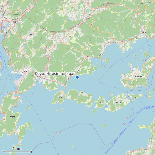 Map of Koyo, Hirosima, Japan Tide Prediction Station