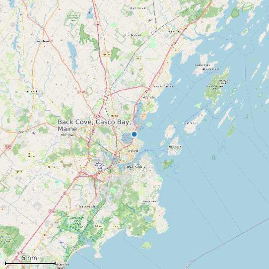 Map of Back Cove, Casco Bay, Maine Tide Prediction Station