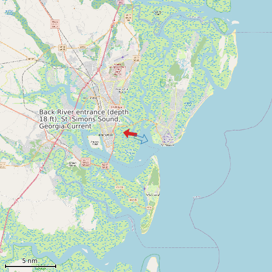 Map of Back River entrance (depth 18 ft), St. Simons Sound, Georgia Current Prediction Station