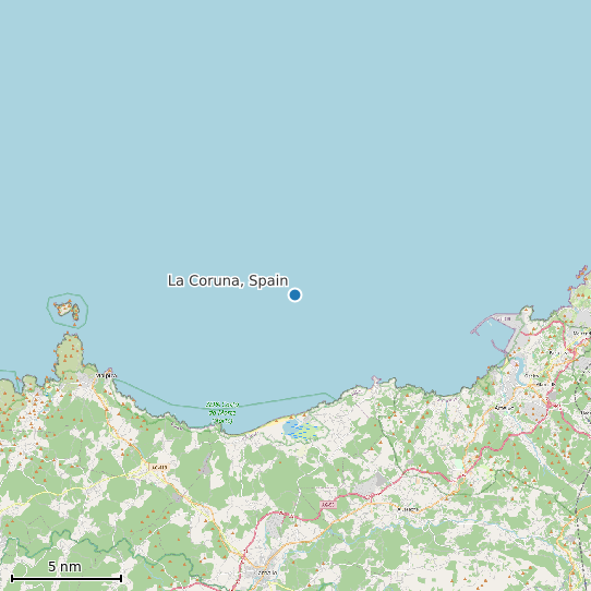 Map of La Coruna, Spain Tide Prediction Station