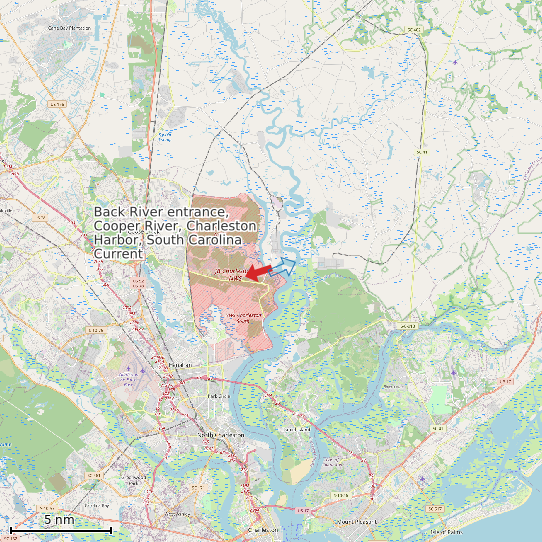 Map of Back River entrance, Cooper River, Charleston Harbor, South Carolina Current Prediction Station
