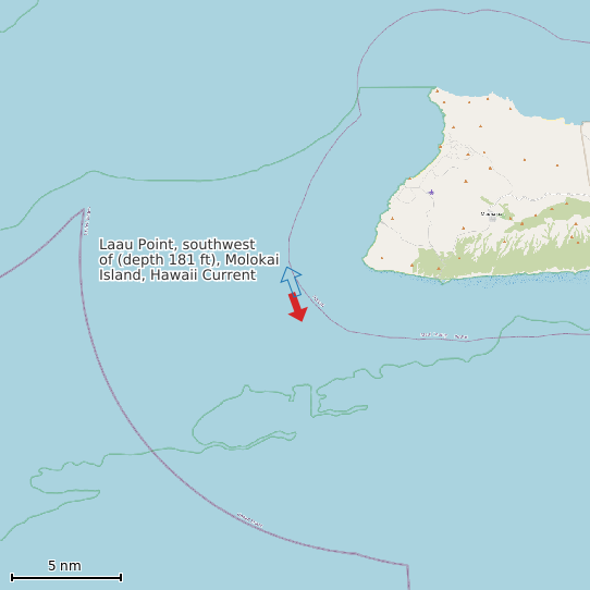Map of Laau Point, southwest of (depth 181 ft), Molokai Island, Hawaii Current Prediction Station
