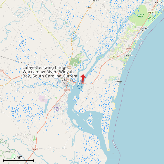 Map of Lafayette swing bridge, Waccamaw River, Winyah Bay, South Carolina Current Prediction Station