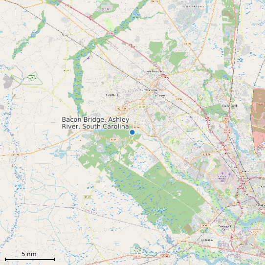 Map of Bacon Bridge, Ashley River, South Carolina Tide Prediction Station