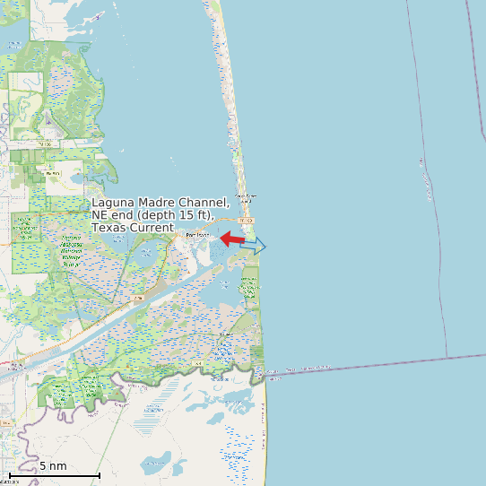 Map of Laguna Madre Channel, NE end (depth 15 ft), Texas Current Prediction Station
