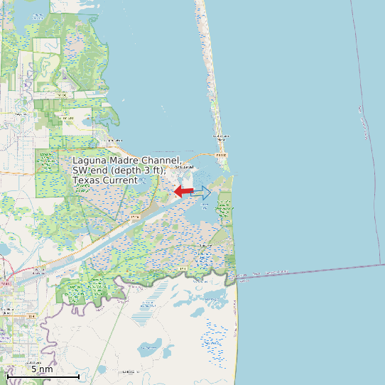 Map of Laguna Madre Channel, SW end (depth 3 ft), Texas Current Prediction Station
