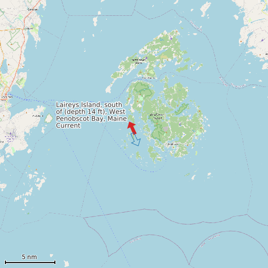 Map of Laireys Island, south of (depth 14 ft), West Penobscot Bay, Maine Current Prediction Station
