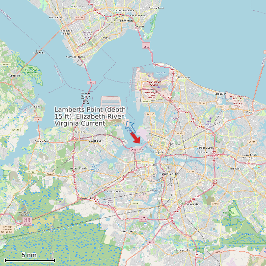 Map of Lamberts Point (depth 15 ft), Elizabeth River, Virginia Current Prediction Station