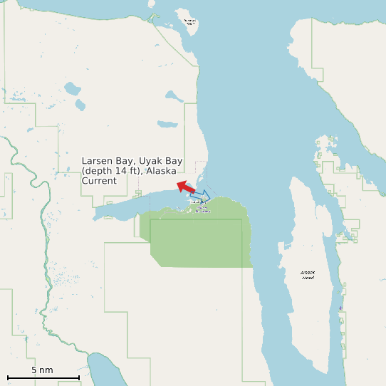 Map of Larsen Bay, Uyak Bay (depth 14 ft), Alaska Current Prediction Station