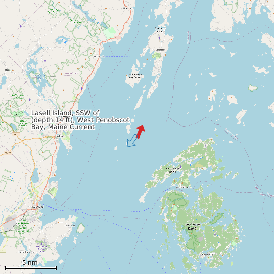 Map of Lasell Island, SSW of (depth 14 ft), West Penobscot Bay, Maine Current Prediction Station