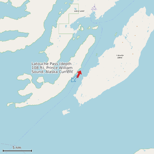 Map of Latouche Pass (depth 108 ft), Prince William Sound, Alaska Current Prediction Station
