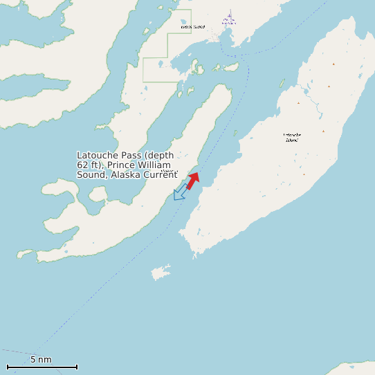 Map of Latouche Pass (depth 62 ft), Prince William Sound, Alaska Current Prediction Station