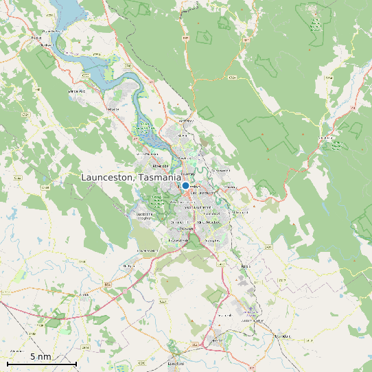 Map of Launceston, Tasmania Tide Prediction Station