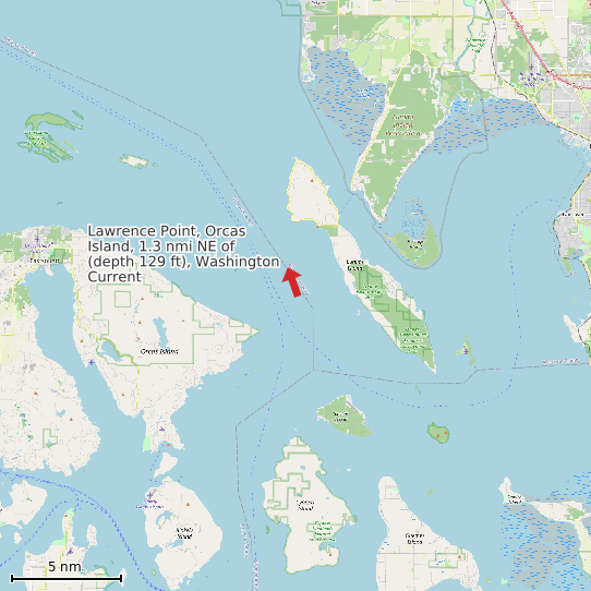 Map of Lawrence Point, Orcas Island, 1.3 nmi NE of (depth 129 ft), Washington Current Prediction Station
