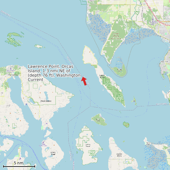 Map of Lawrence Point, Orcas Island, 1.3 nmi NE of (depth 76 ft), Washington Current Prediction Station
